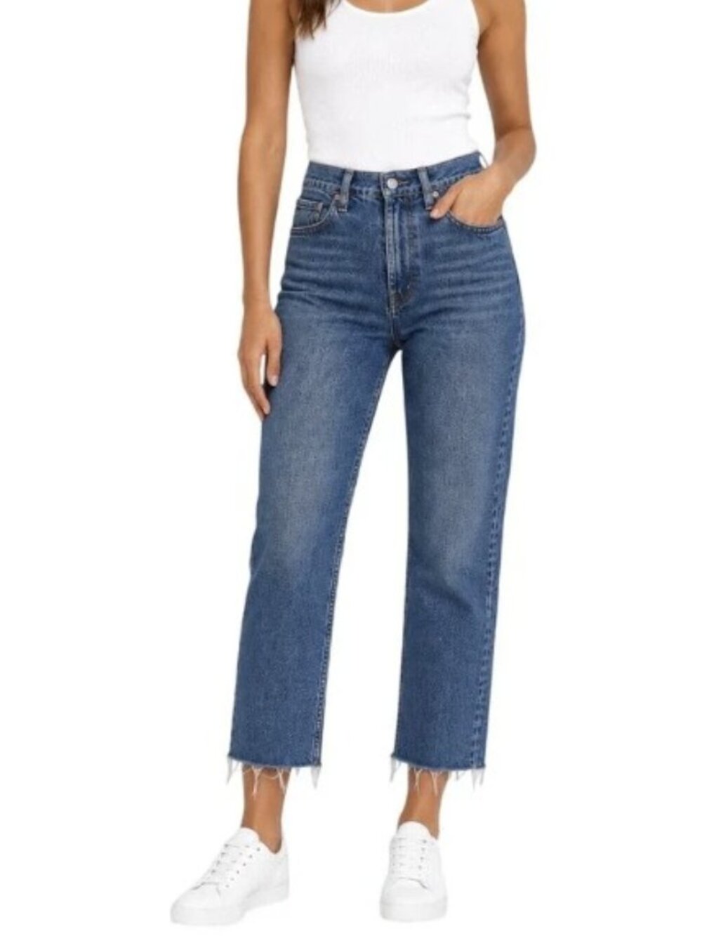 Levi Wedgie Straight Ankle Denim Jeans High Rise Raw Hem Size 29